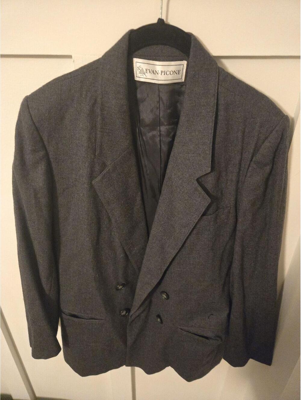 Vintage Evan-Picone 100% Worsted Wool Charcoal Gray Double Breasted Blazer